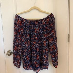 Sanctuary Orange and Blue Off The Shoulder Blouse